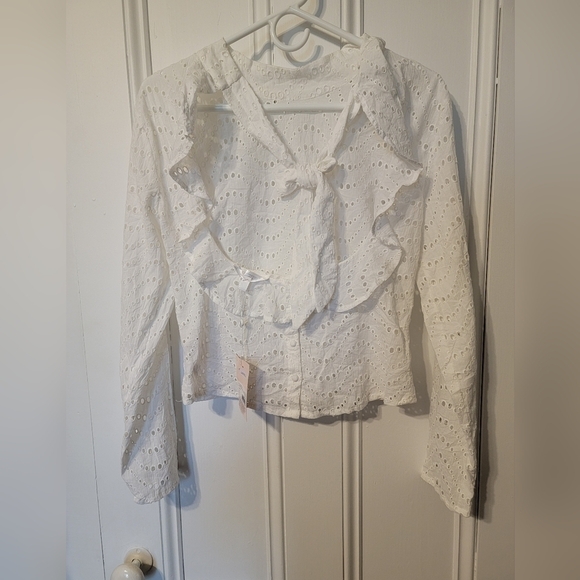 Missguided White Broderie Anglaise Long Sleeve Open Back Blouse - Picture 4 of 7